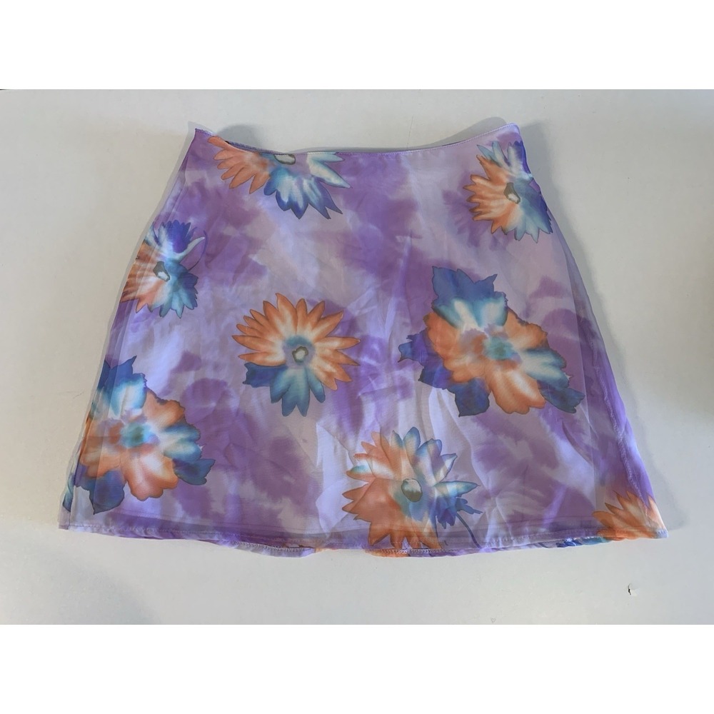 Vintage 90s Y2K Way Cool Mini Skirt M Sheer Purple Floral Watercolour Festival